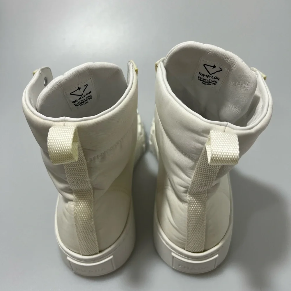 Prada Cassetta Wheel High-Top Sneakers White Women’s EU 37.5/US 7.5 - Picture 3 of 8